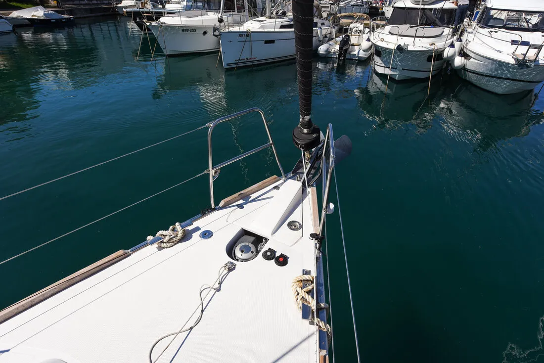 Deck of Jola, a Elan Impression 45.1 sailboat at Zadar, Croatia