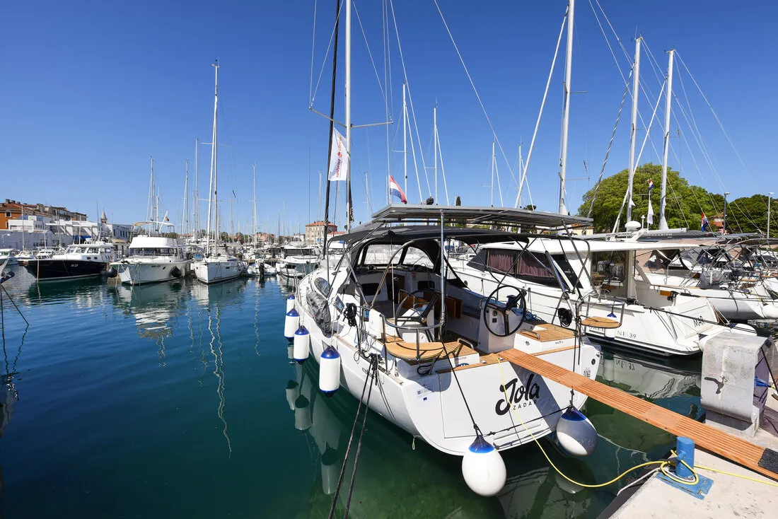 Exterior view of Jola, a Elan Impression 45.1 sailboat at Zadar, Croatia