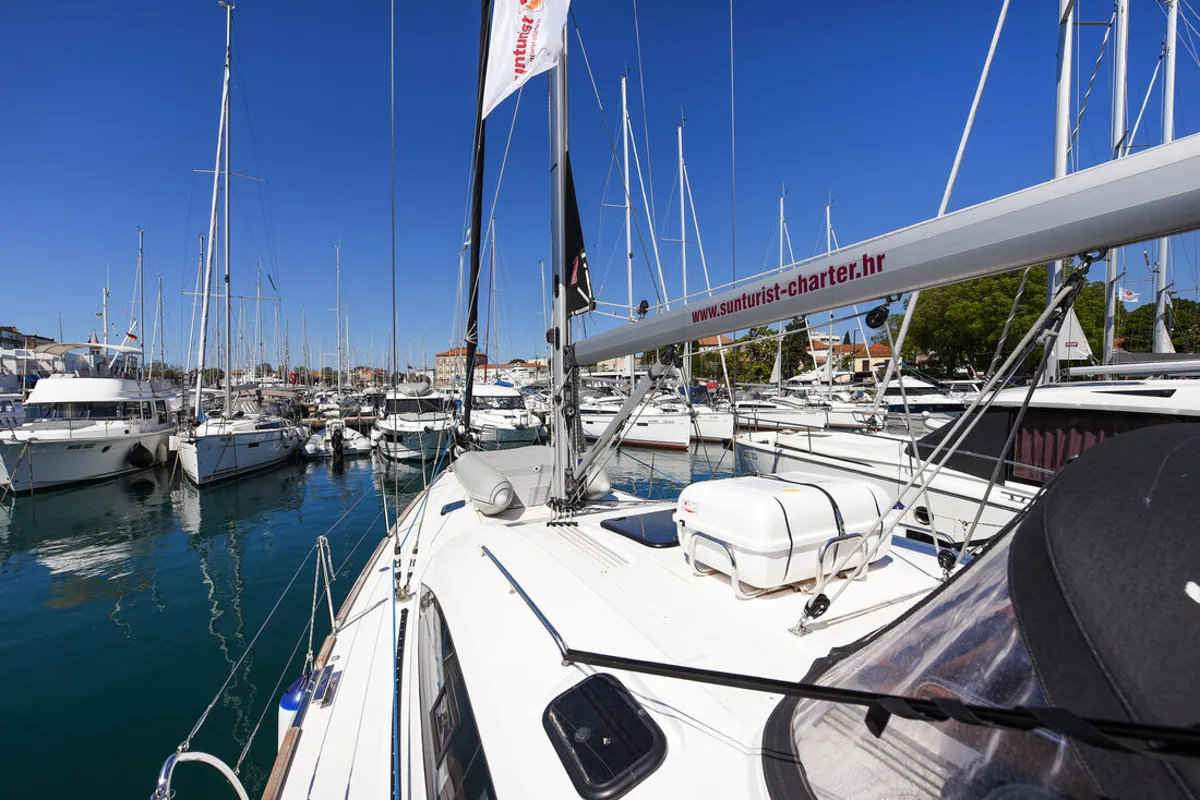 Deck of Jola, a Elan Impression 45.1 sailboat at Zadar, Croatia