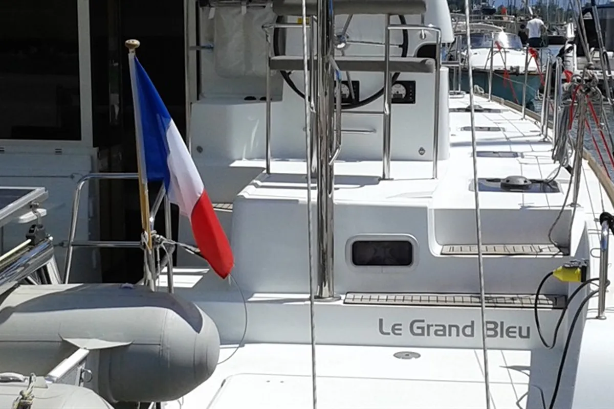 Le Grand Bleu, a Lagoon 39 catamaran at Kontokali, Greece