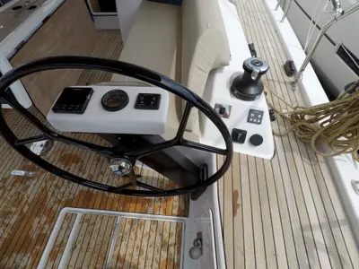 Deck of Freya, a Dufour 430 GL sailboat at Grad Šibenik, Croatia