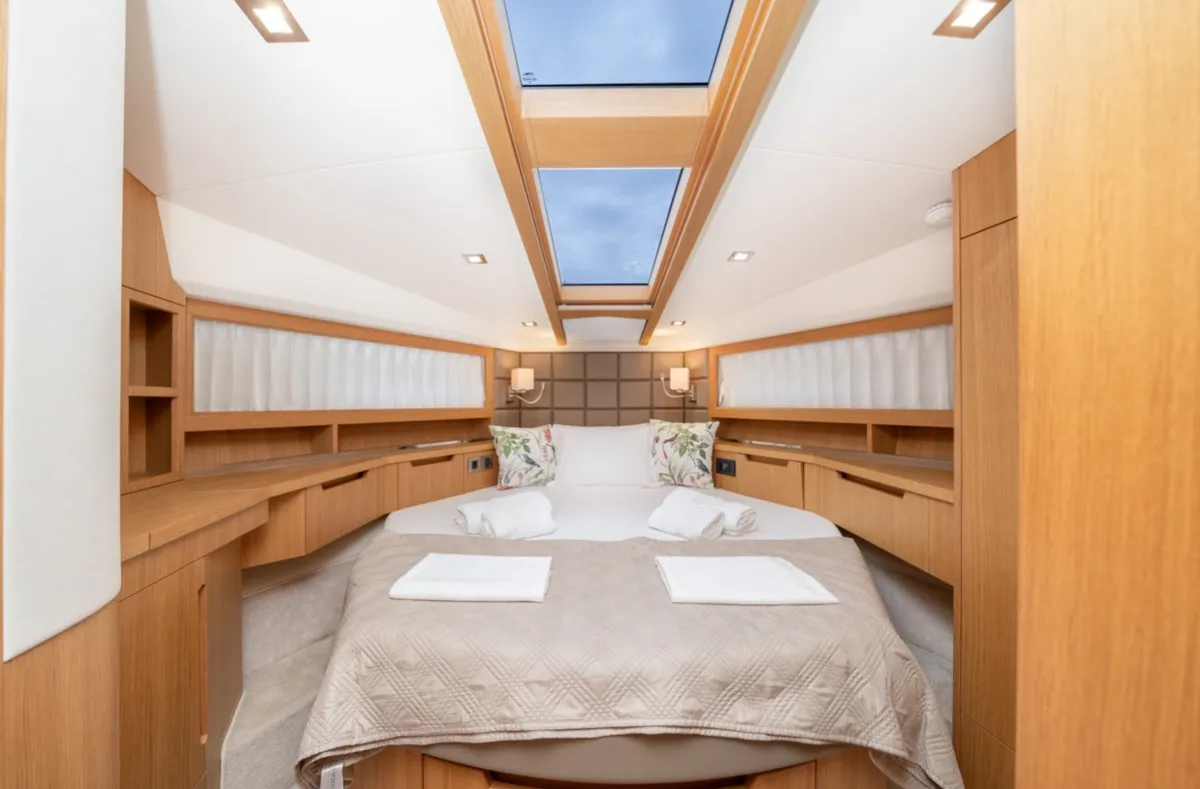 Cabin on BELLAGIO, a Galeon 430 Skydeck motorboat at Makarska, Croatia