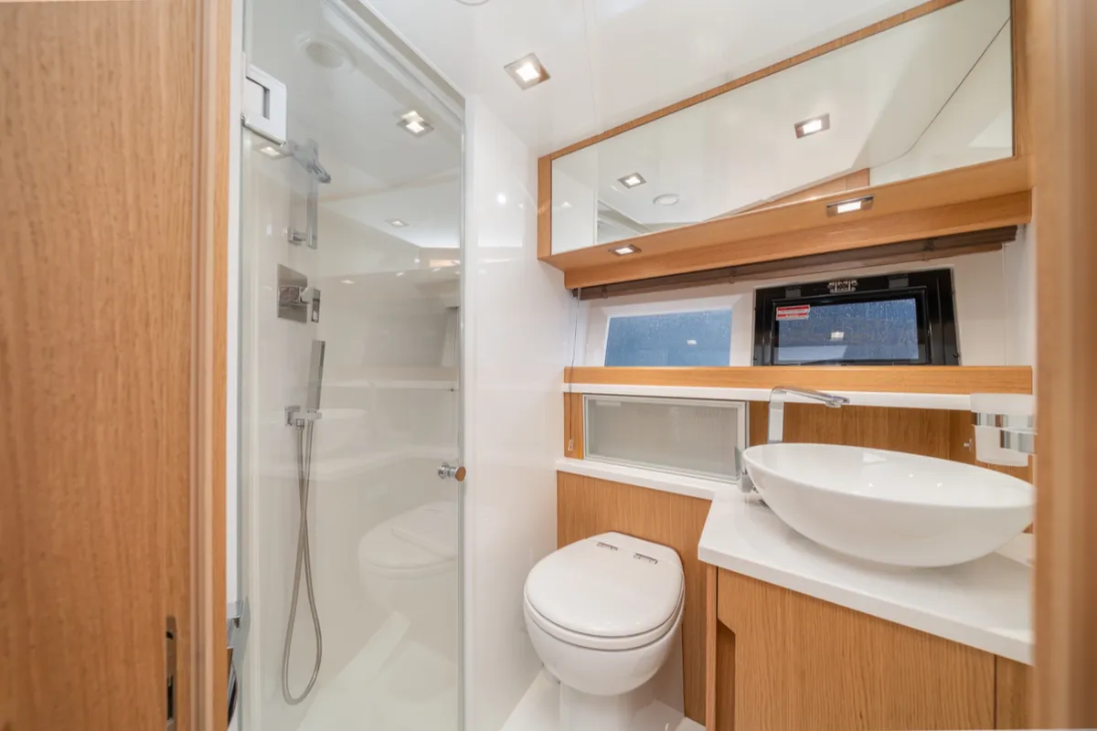 Cabin on BELLAGIO, a Galeon 430 Skydeck motorboat at Makarska, Croatia