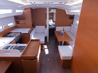 Salon of Midnight Kiss, a Jeanneau Sun Odyssey 410 sailboat at Split, Croatia