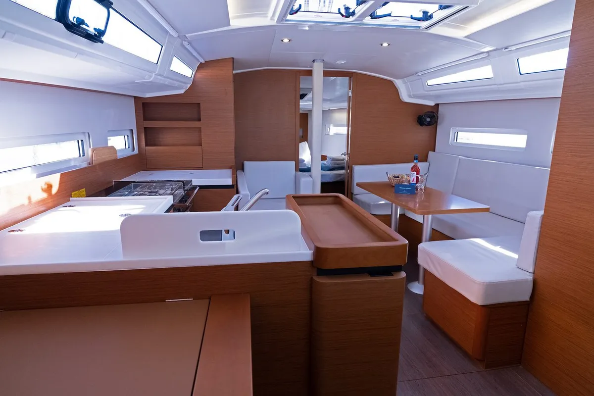 Galley of Midnight Kiss, a Jeanneau Sun Odyssey 410 sailboat at Split, Croatia