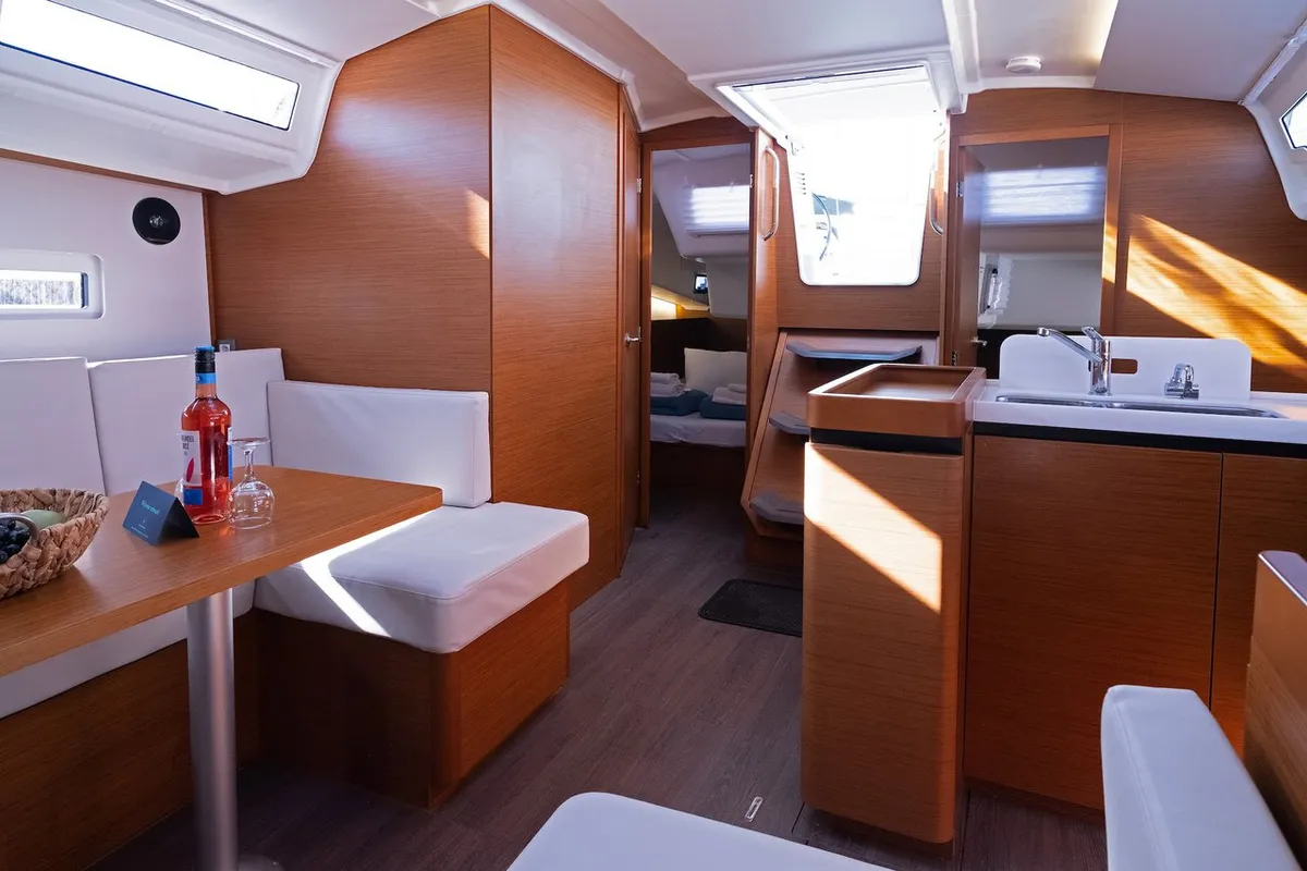 Salon of Midnight Kiss, a Jeanneau Sun Odyssey 410 sailboat at Split, Croatia