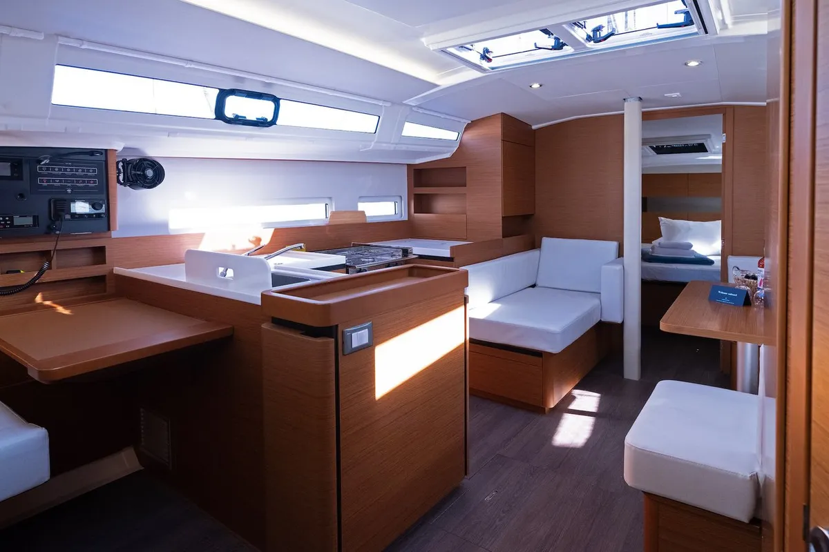 Galley of Midnight Kiss, a Jeanneau Sun Odyssey 410 sailboat at Split, Croatia