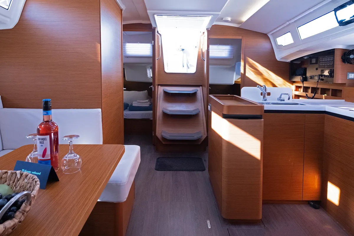 Galley of Midnight Kiss, a Jeanneau Sun Odyssey 410 sailboat at Split, Croatia