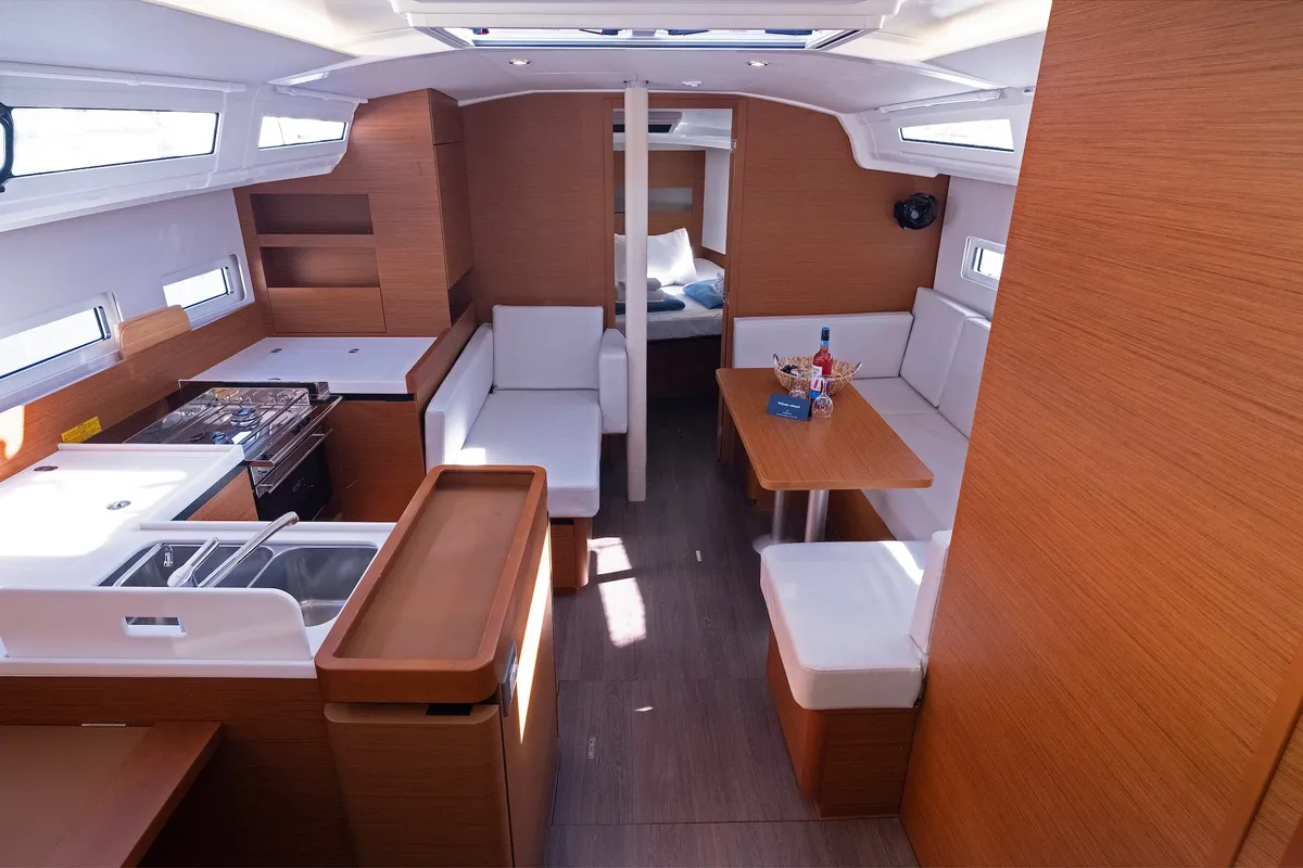Galley of Midnight Kiss, a Jeanneau Sun Odyssey 410 sailboat at Split, Croatia