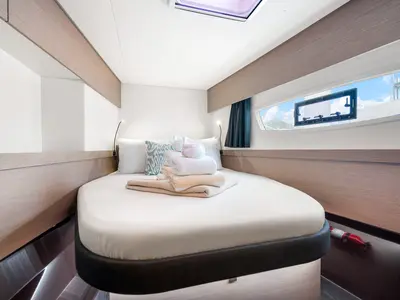 Cabin on Detour, a Fountaine Pajot Elba 45 catamaran at Road Town, British Virgin Islands
