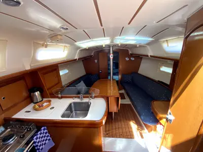 Galley of Zippy, a Beneteau Oceanis 323 sailboat at Fethiye, Turkey