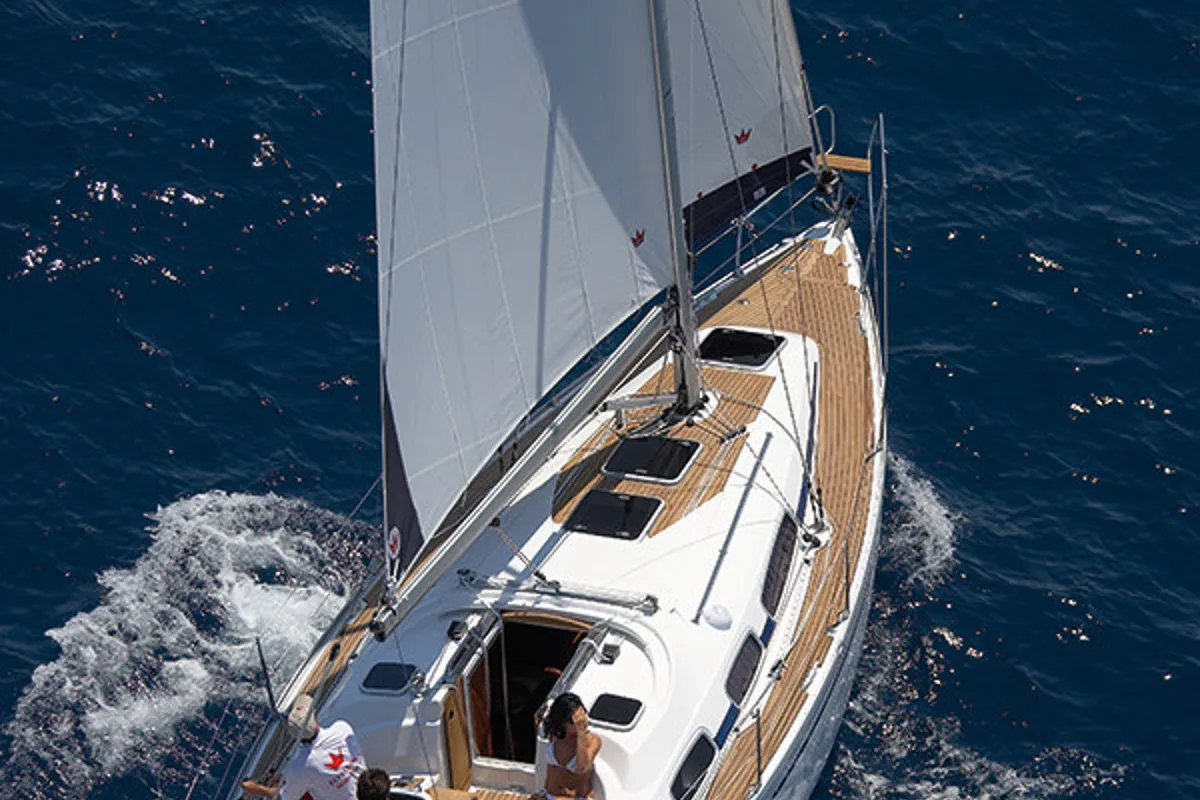 Exterior view of TaiMahal, a Bavaria 39 Cruiser sailboat at Gåshaga, Sweden
