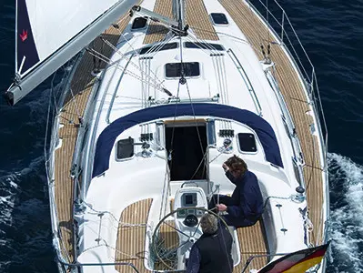 Cockpit of TaiMahal, a Bavaria 39 Cruiser sailboat at Gåshaga, Sweden