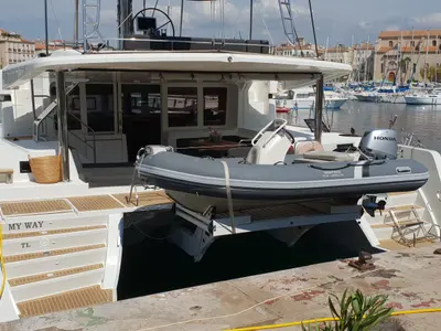 Deck of MY WAY, a Lagoon 52F catamaran at Ajaccio, France