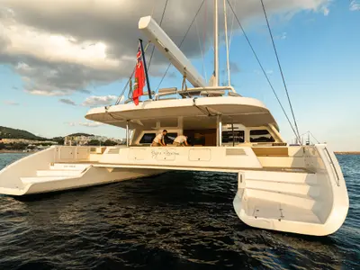 Kings Ransom, a Matrix 76 catamaran at Olbia, Italy