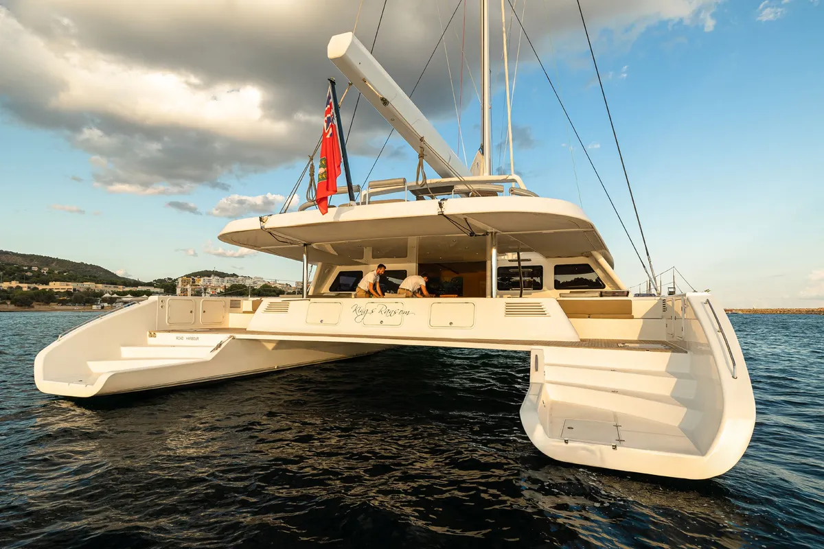Kings Ransom, a Matrix 76 catamaran at Olbia, Italy