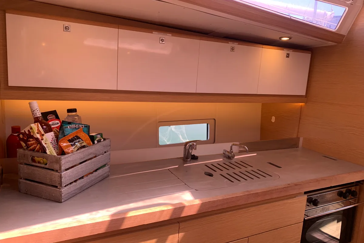 Galley of GOSAILING, a Dufour 430 sailboat at Municipal Unit of Ellomenos, Greece