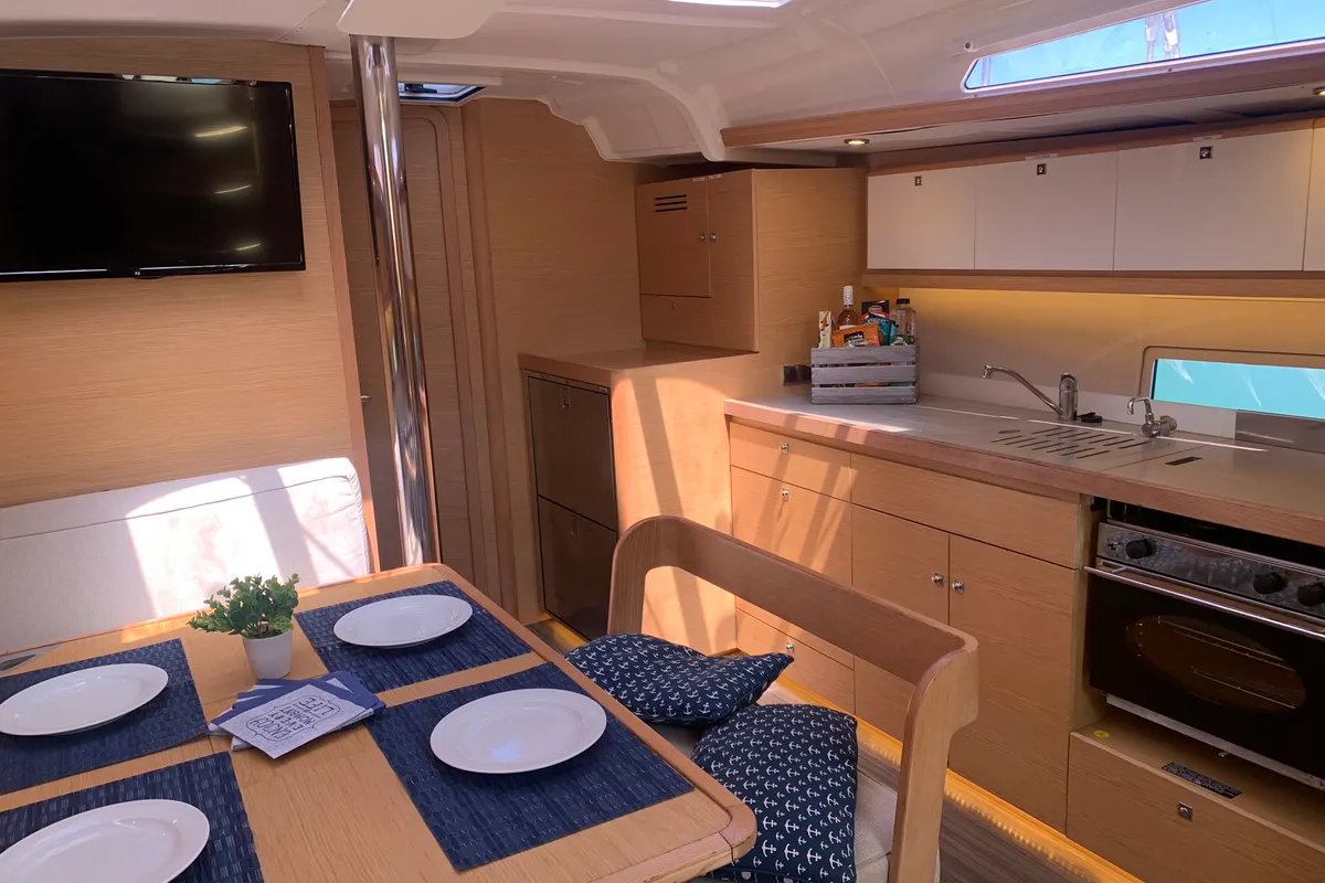 Salon of GOSAILING, a Dufour 430 sailboat at Municipal Unit of Ellomenos, Greece