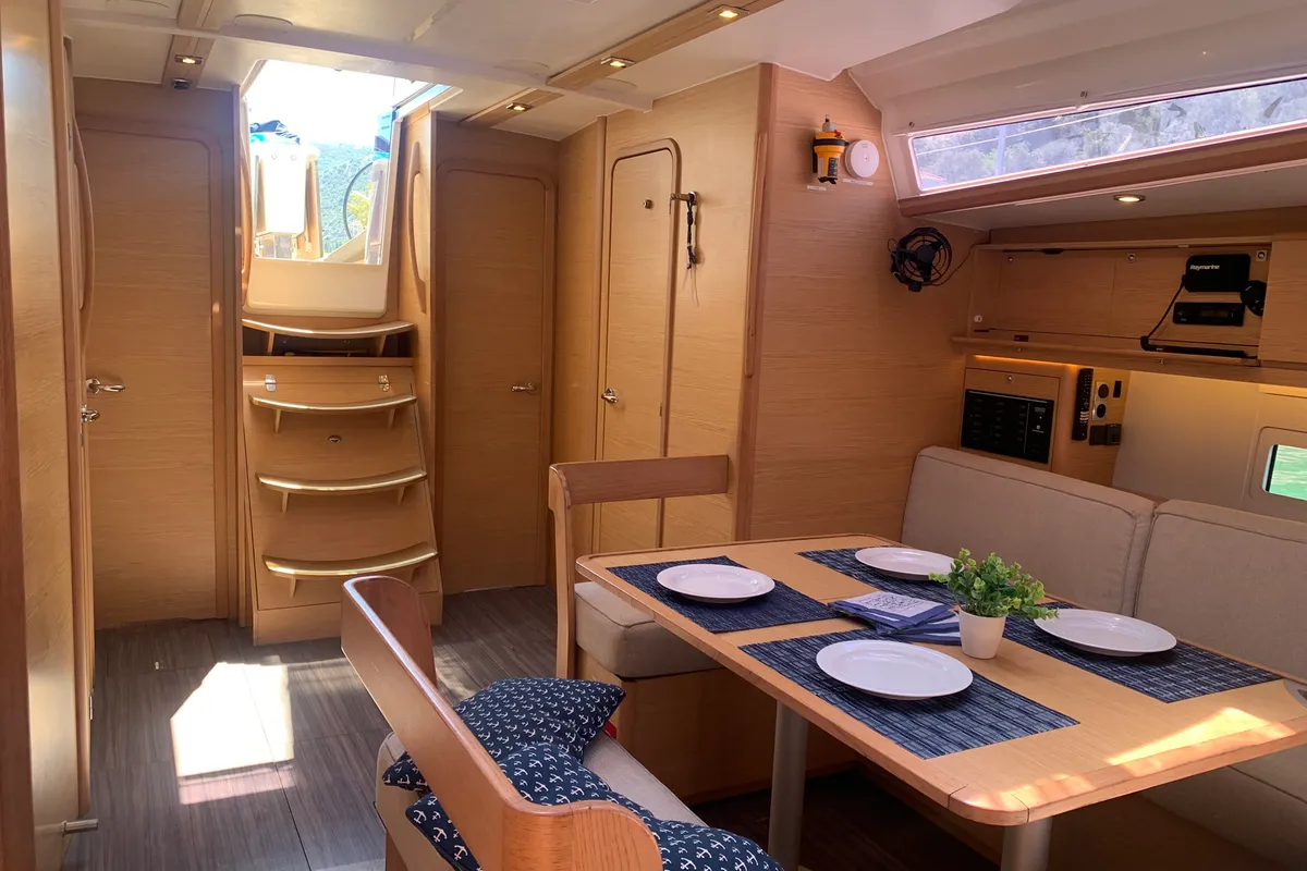Salon of GOSAILING, a Dufour 430 sailboat at Municipal Unit of Ellomenos, Greece