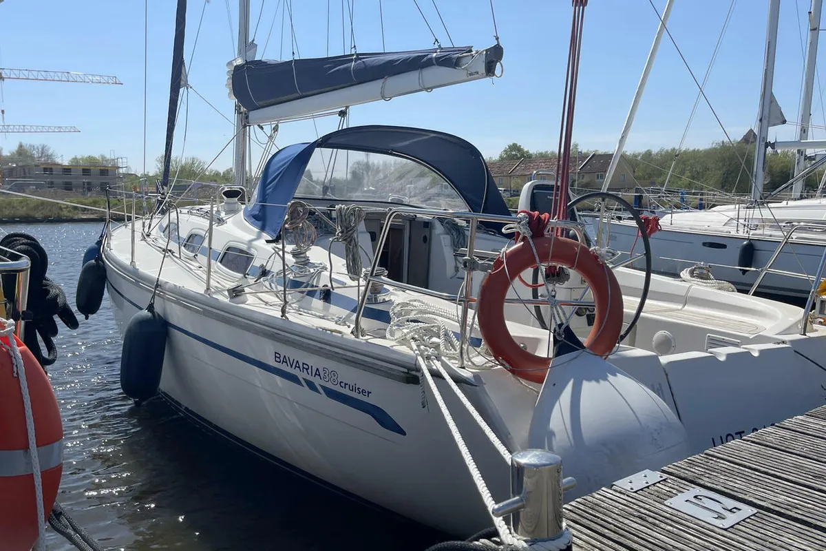 Exterior view of Kate, a Bavaria 38 Cruiser sailboat at Barth, Germany