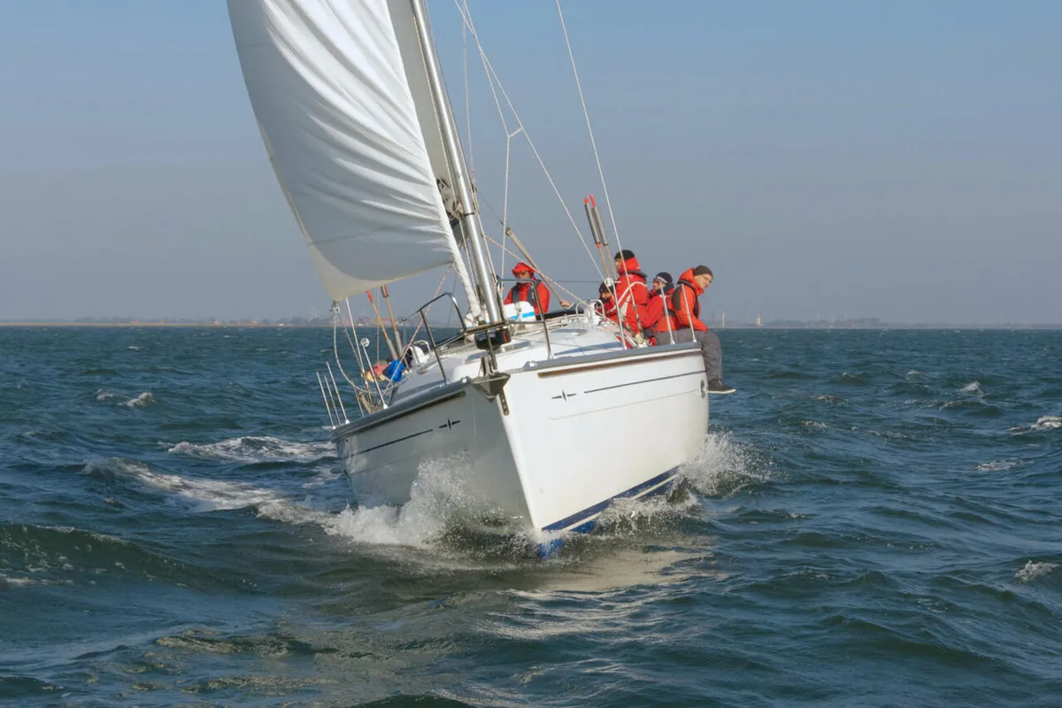 Exterior view of Kate, a Bavaria 38 Cruiser sailboat at Barth, Germany