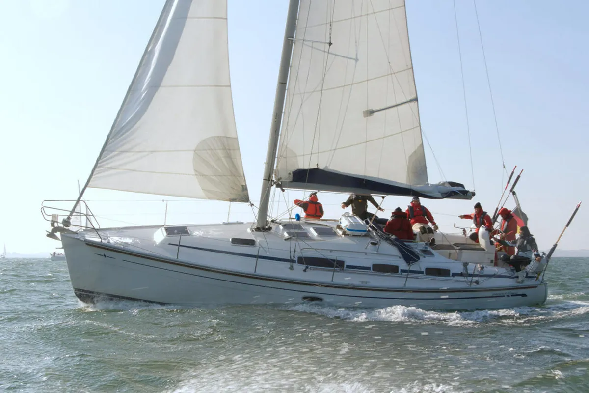 Exterior view of Kate, a Bavaria 38 Cruiser sailboat at Barth, Germany
