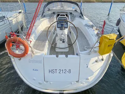 Cockpit of Kate, a Bavaria 38 Cruiser sailboat at Barth, Germany