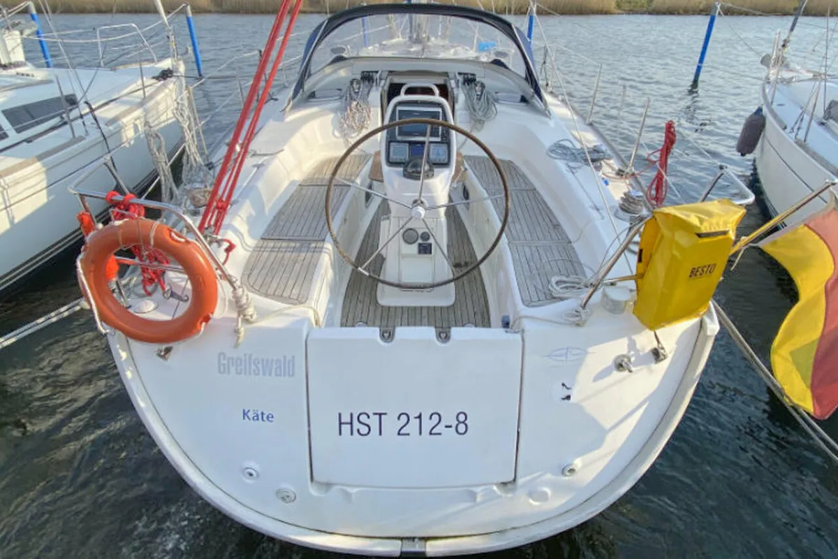 Cockpit of Kate, a Bavaria 38 Cruiser sailboat at Barth, Germany