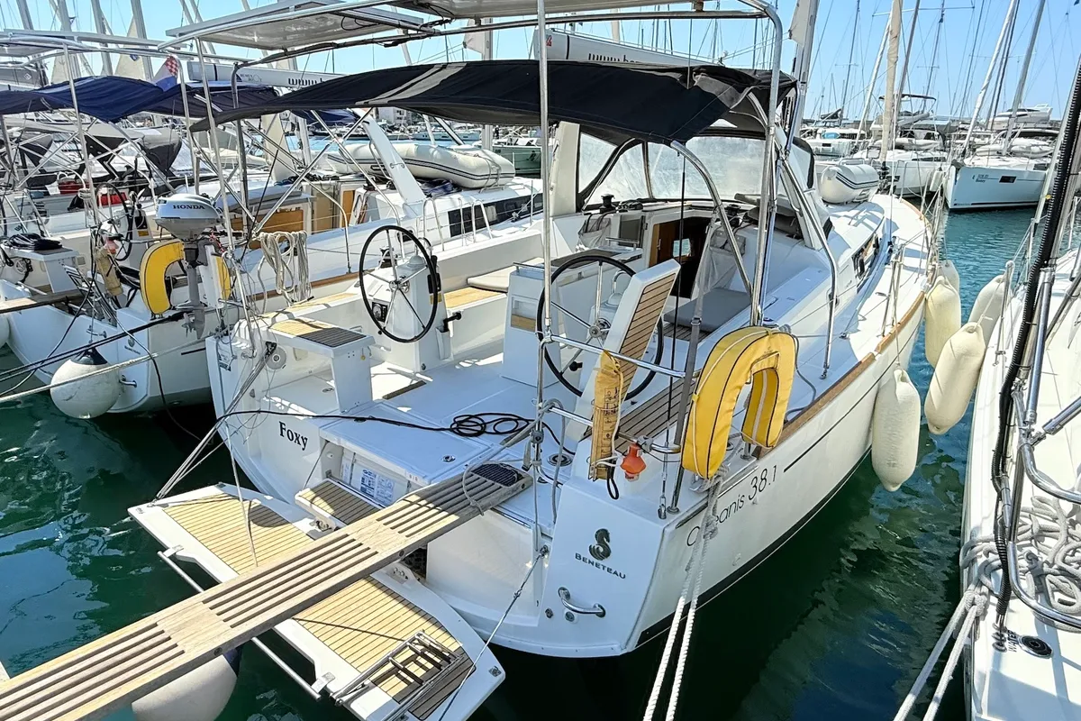 Exterior view of Foxy, a Beneteau Oceanis 38.1 sailboat at Sukošan, Croatia