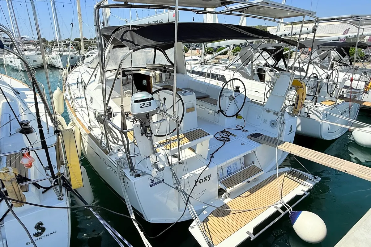 Exterior view of Foxy, a Beneteau Oceanis 38.1 sailboat at Sukošan, Croatia