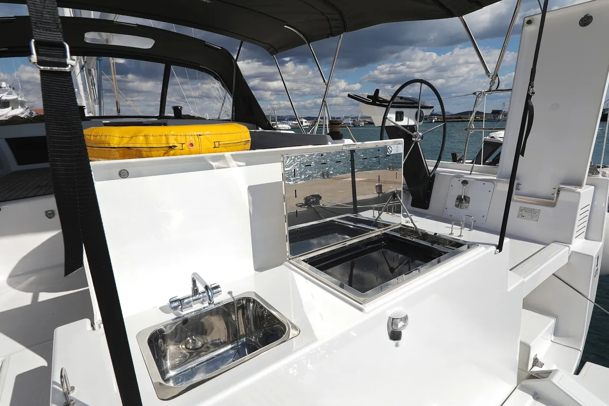 Deck of Bonaca, a Dufour 470 sailboat at Grad Pula, Croatia