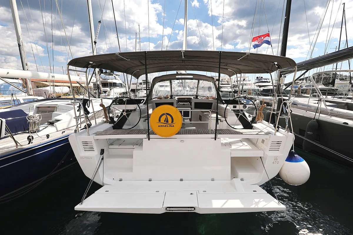 Exterior view of Bonaca, a Dufour 470 sailboat at Grad Pula, Croatia
