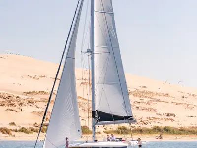 Exterior view of Christianna XV, a Lagoon 46 catamaran at Athens, Greece