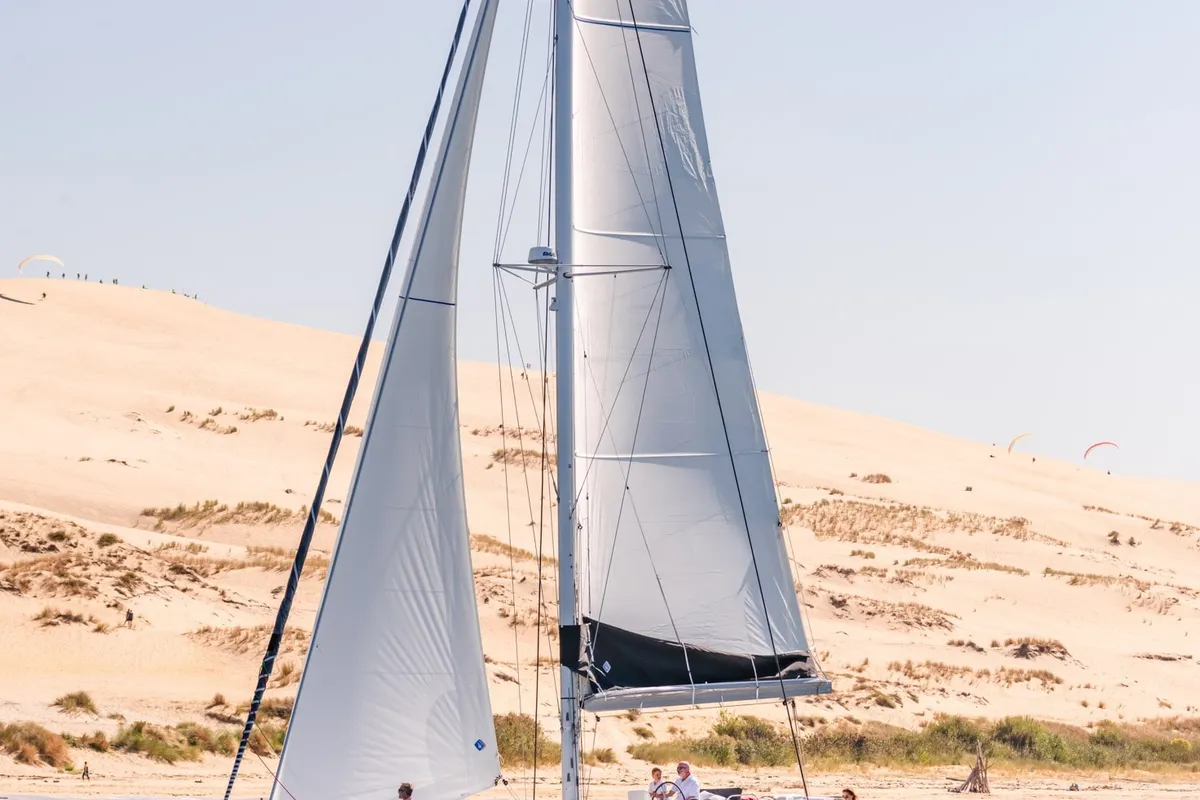 Exterior view of Christianna XV, a Lagoon 46 catamaran at Athens, Greece