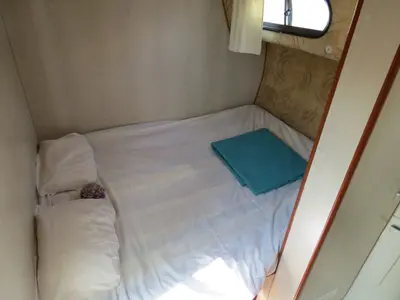 Cabin on Mandoline, a Nicols Sedan 1010 motorboat at Sablé-sur-Sarthe, France
