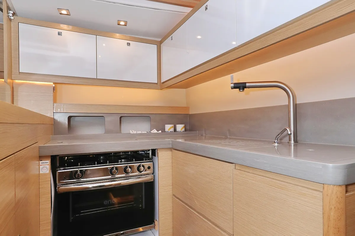 Galley of Skadi, a Dufour 530 sailboat at Grad Trogir, Croatia