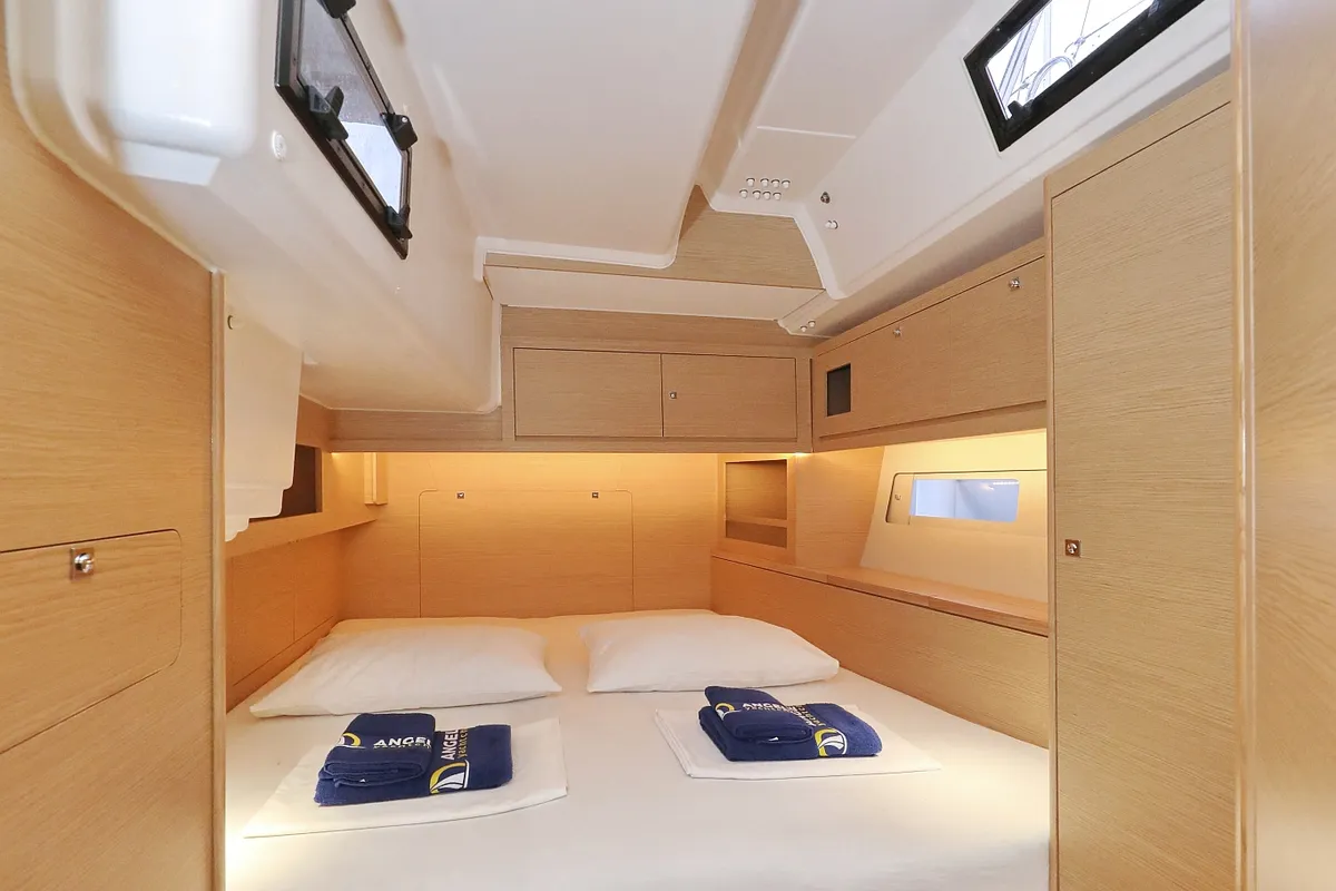 Cabin on Skadi, a Dufour 530 sailboat at Grad Trogir, Croatia