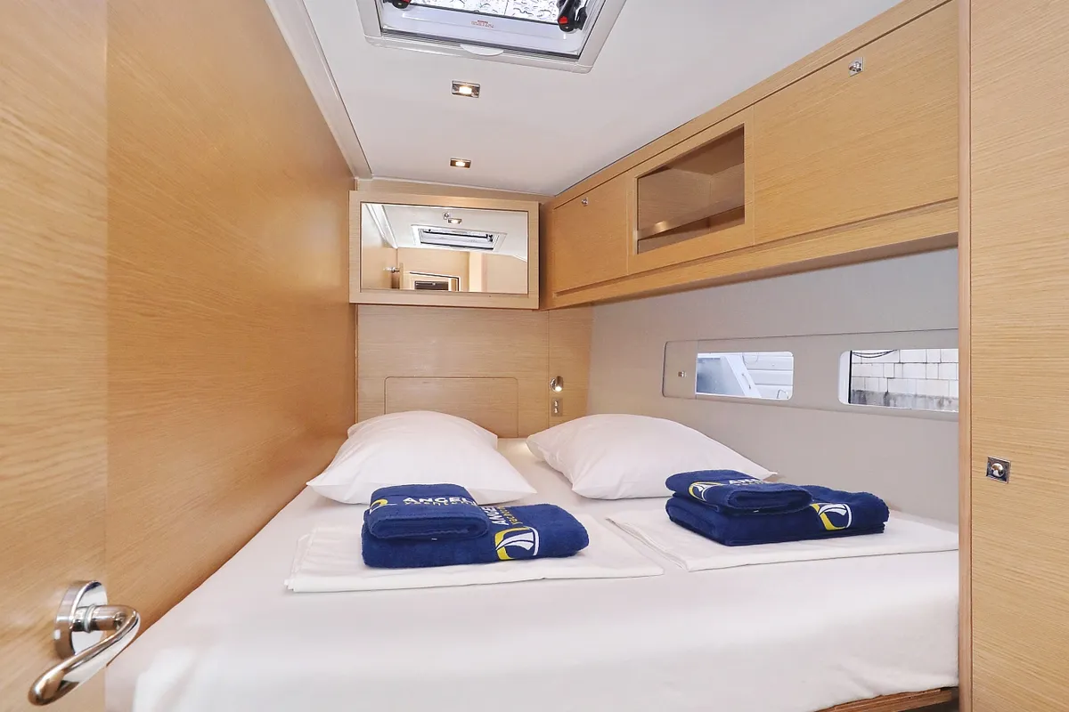 Cabin on Skadi, a Dufour 530 sailboat at Grad Trogir, Croatia