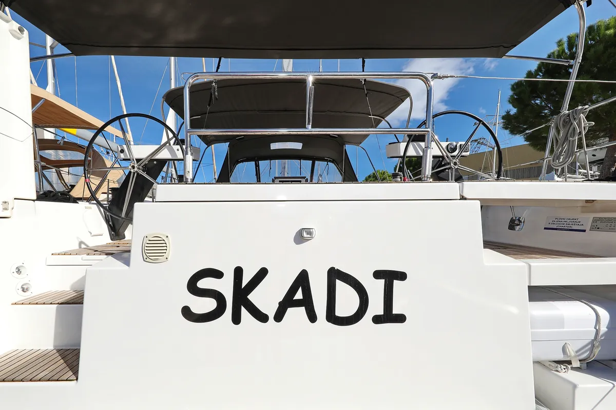 Exterior view of Skadi, a Dufour 530 sailboat at Grad Trogir, Croatia