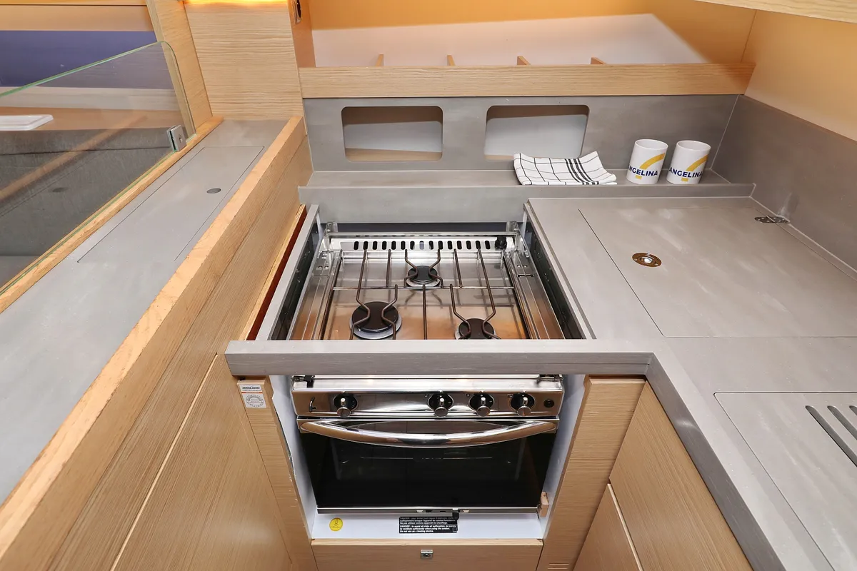 Galley of Skadi, a Dufour 530 sailboat at Grad Trogir, Croatia