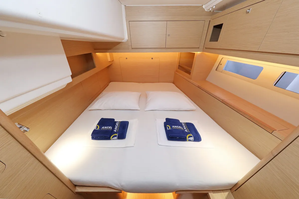 Cabin on Skadi, a Dufour 530 sailboat at Grad Trogir, Croatia