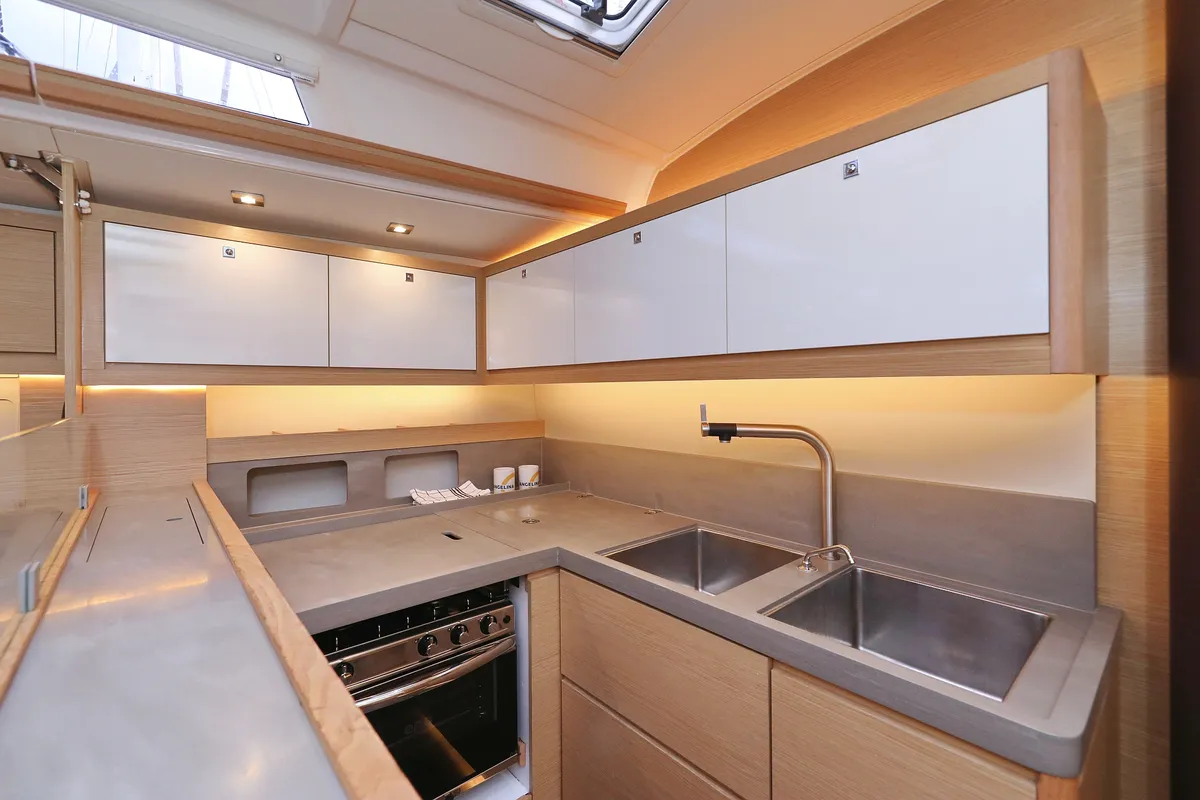 Galley of Skadi, a Dufour 530 sailboat at Grad Trogir, Croatia