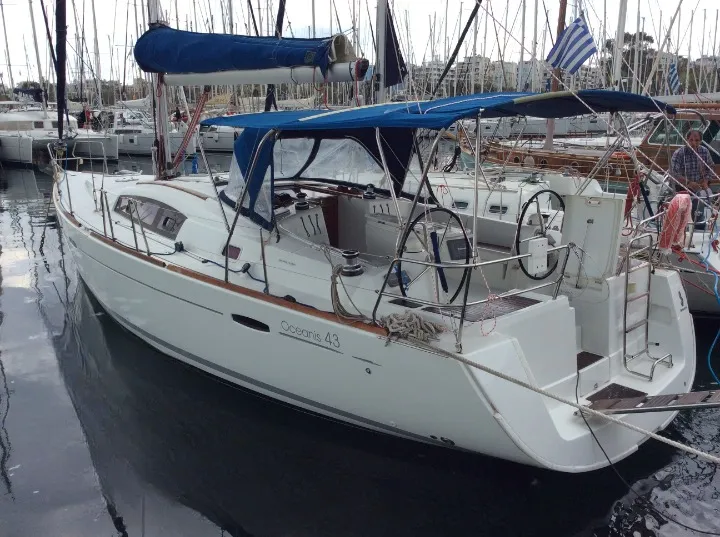 Exterior view of Seacret, a Beneteau Oceanis 43 sailboat at Athens, Greece