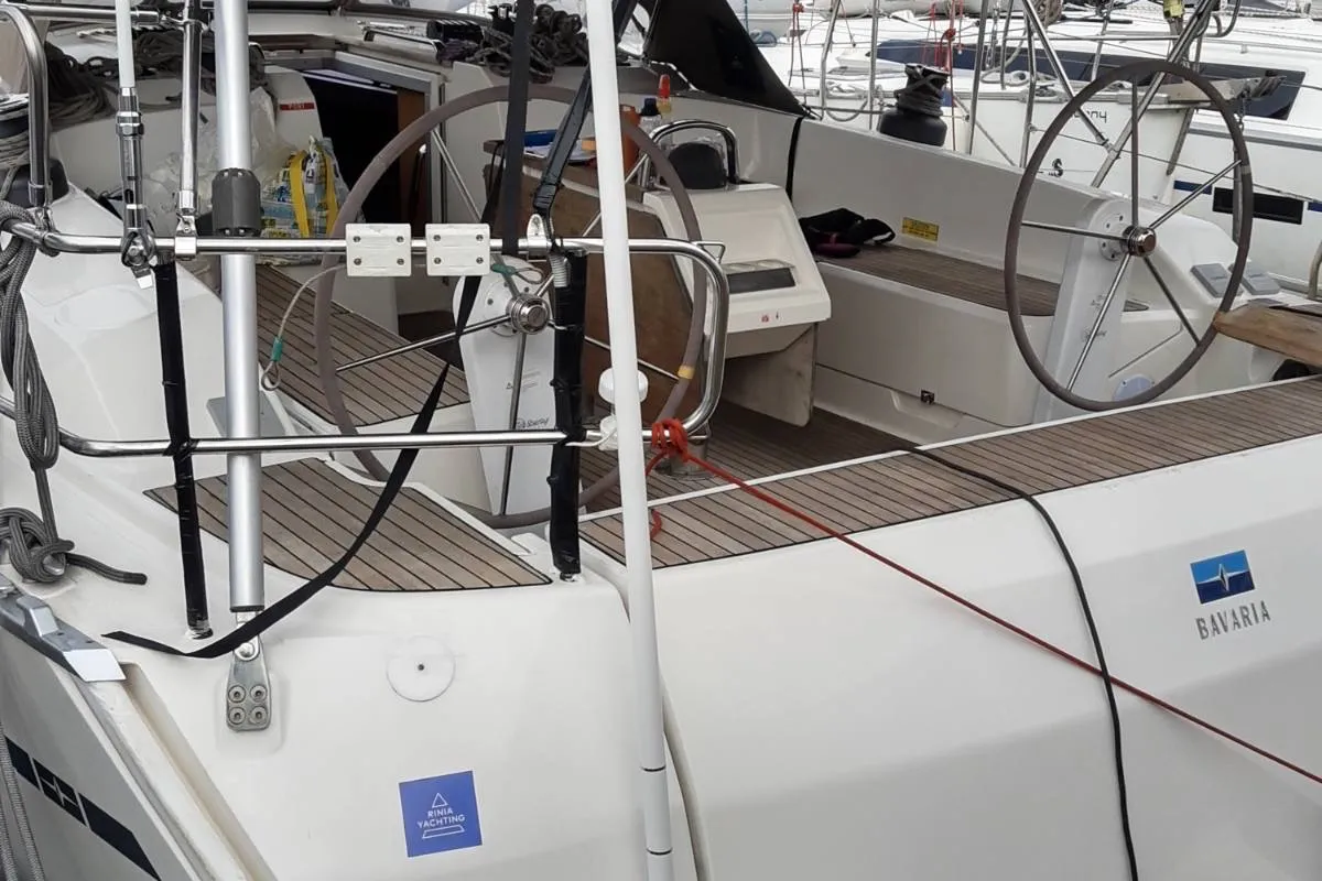 Cockpit of Ekavi, a Bavaria Cruiser 51 sailboat at Athens, Greece
