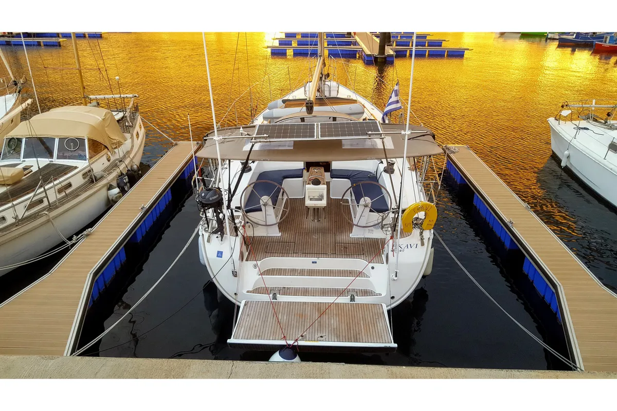 Exterior view of Ekavi, a Bavaria Cruiser 51 sailboat at Athens, Greece