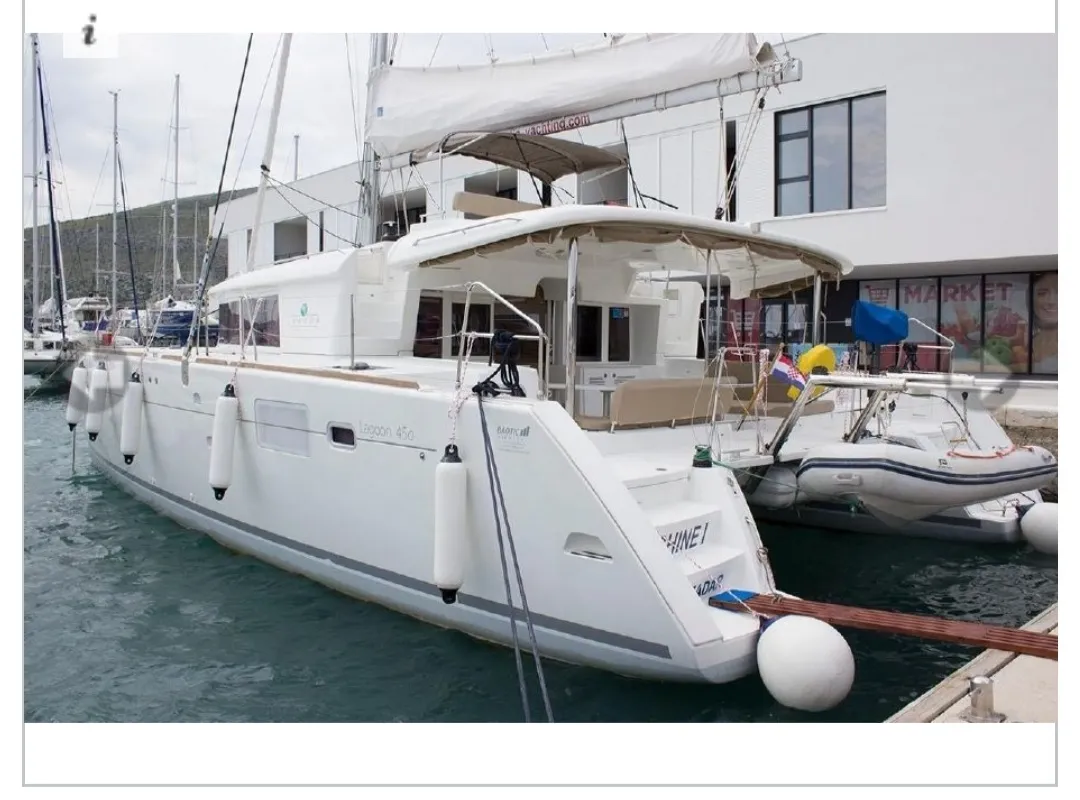 Exterior view of Sunshine I, a Lagoon 450 Fly catamaran at Dubrovnik, Croatia
