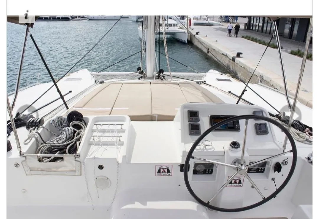 Cockpit of Sunshine I, a Lagoon 450 Fly catamaran at Dubrovnik, Croatia