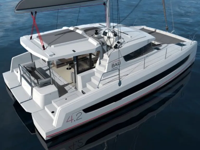 Exterior view of Kebifor, a Bali 4.2 catamaran at Municipal Unit of Palairos, Greece