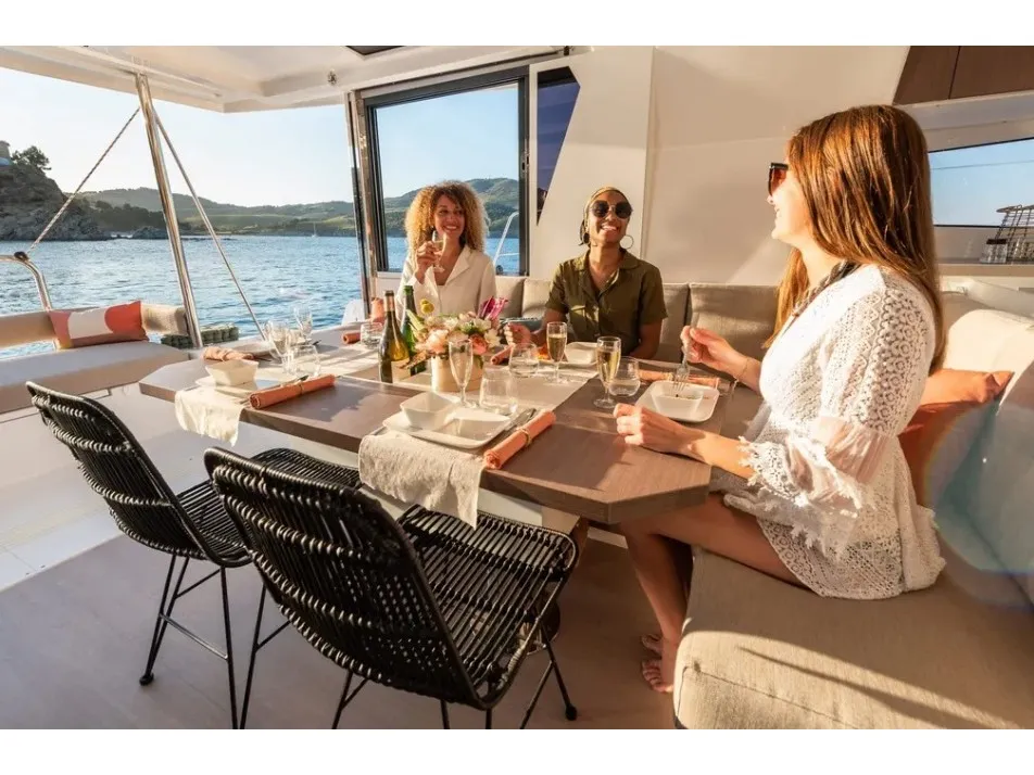 Deck of Kebifor, a Bali 4.2 catamaran at Municipal Unit of Palairos, Greece