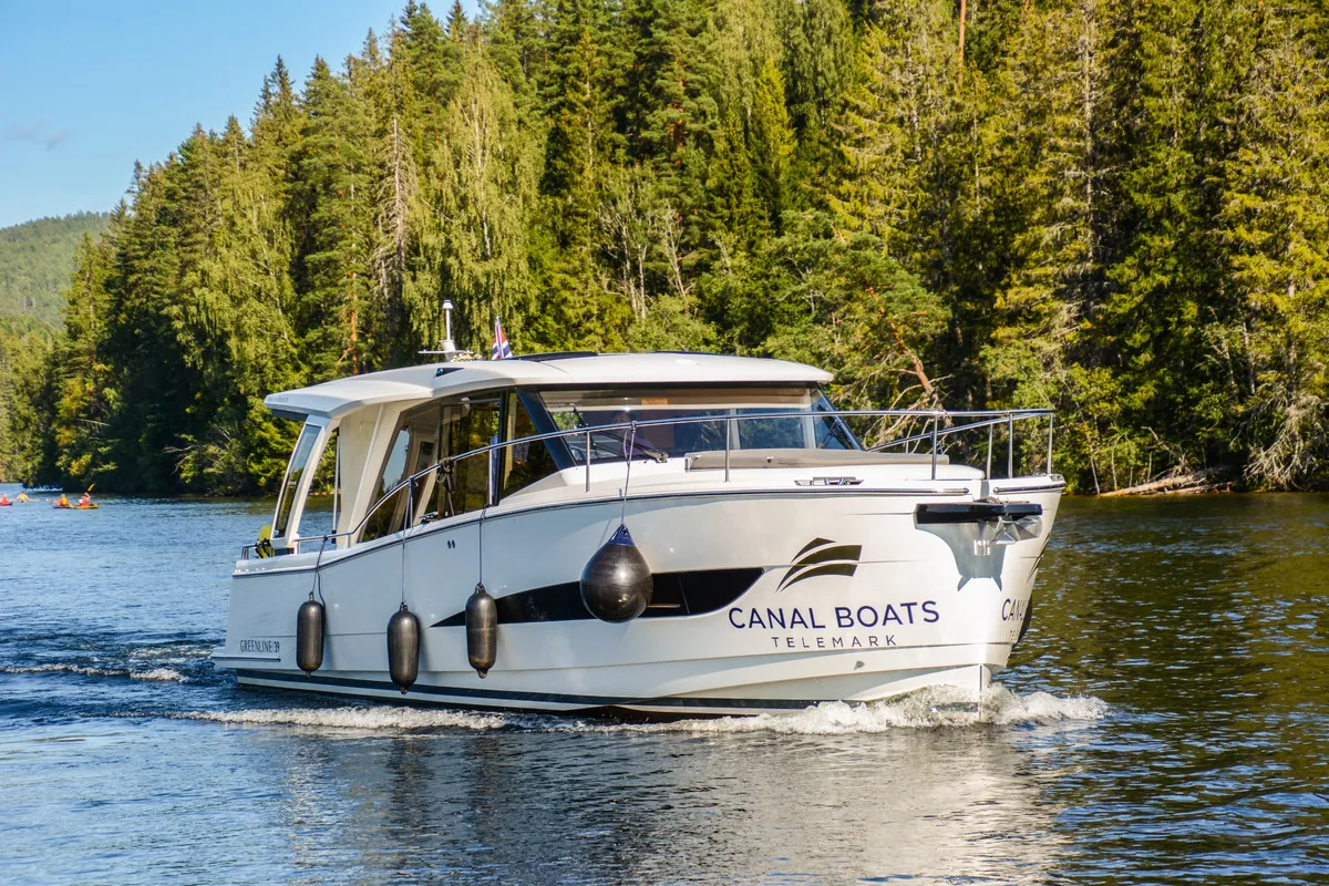 Exterior view of Porsgrunn, a Greenline 39 motor yacht at Porsgrunn, Norway